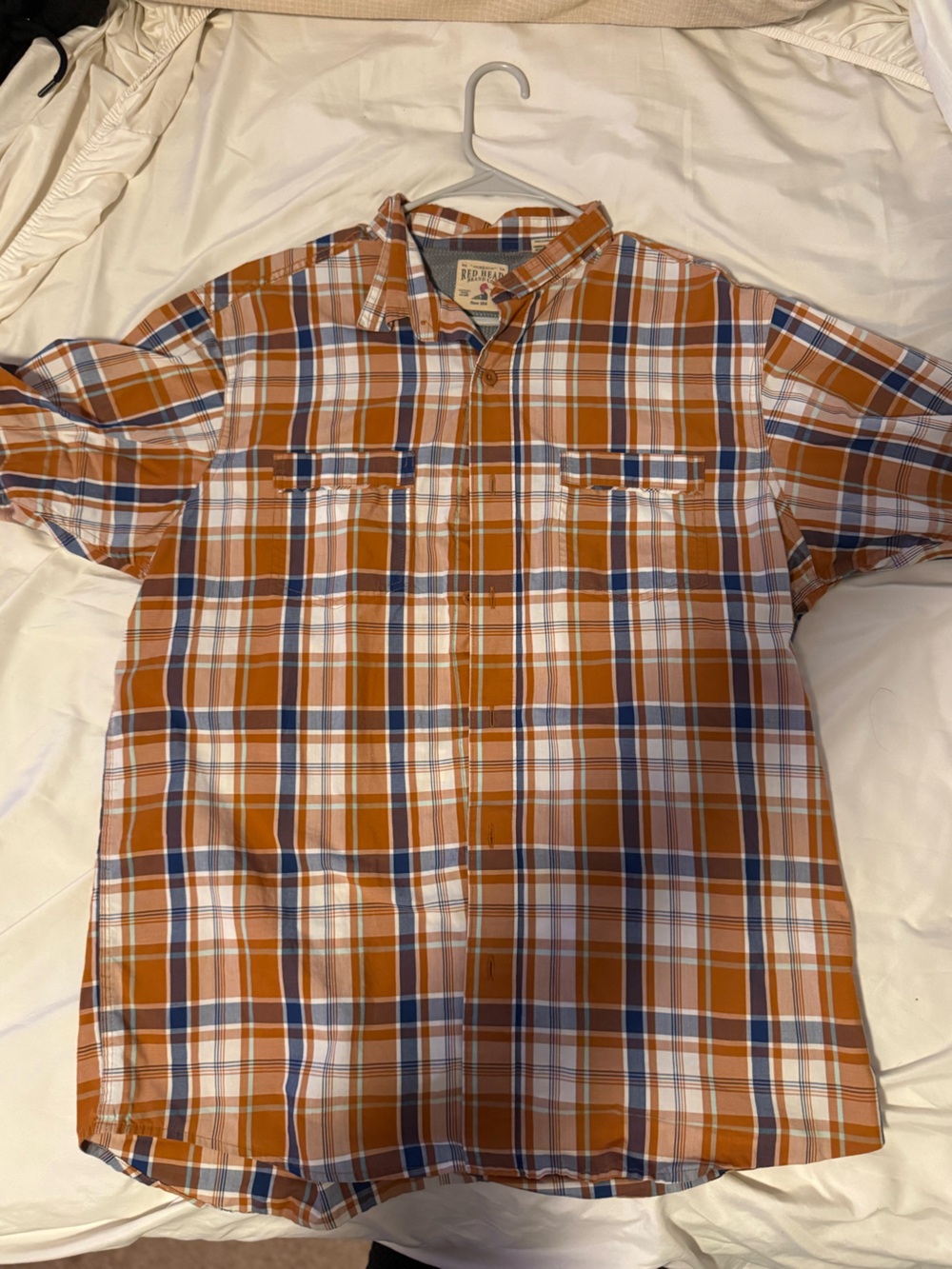 RedHead Orange and White Plaid Casual Button-Down Shirt